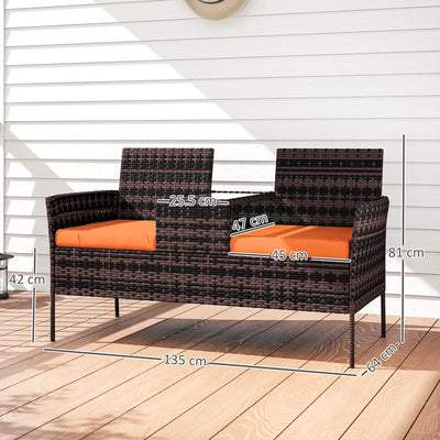 Outsunny Two-Seat Rattan Chair, with Middle Table - Orange 