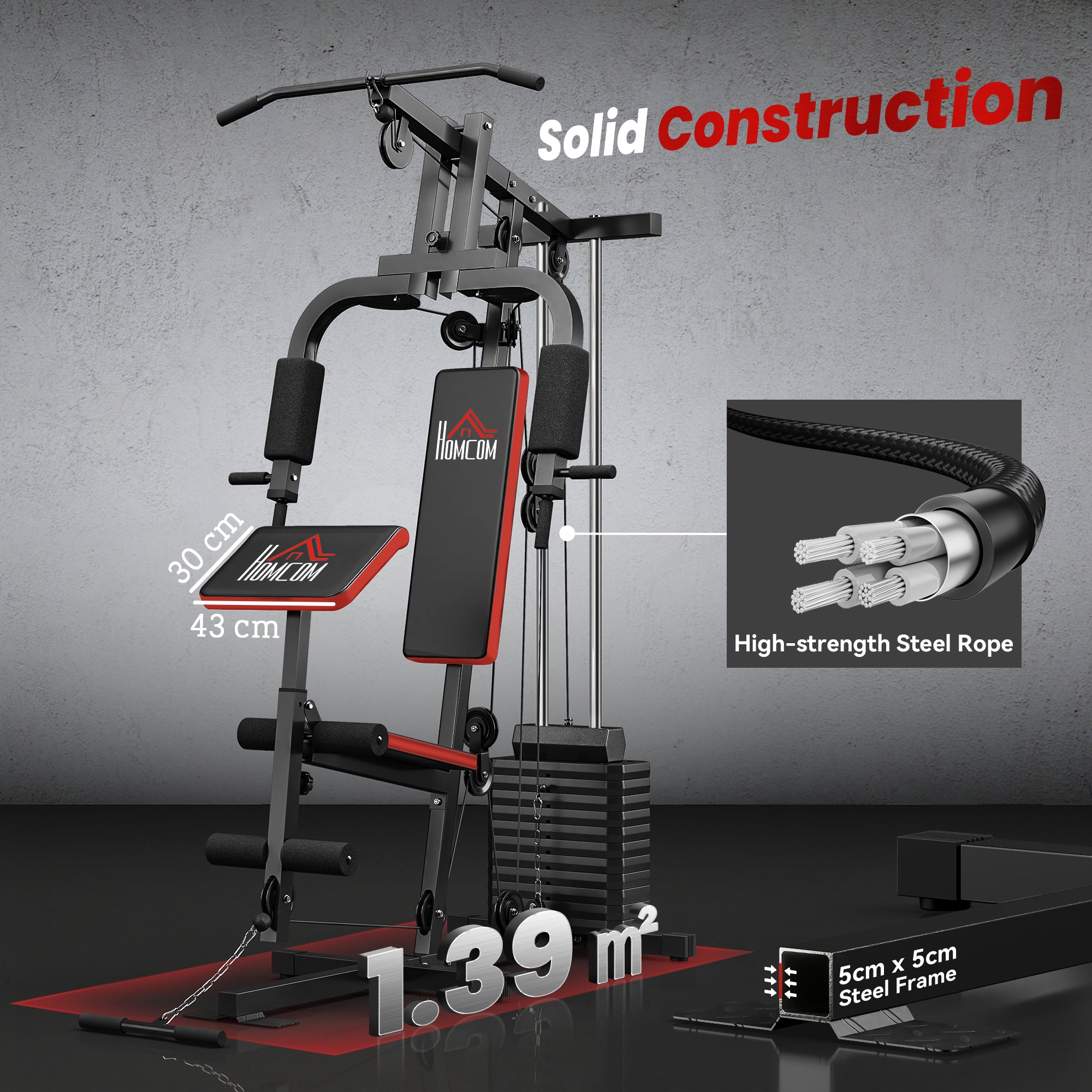 HOMCOM Multigym Station, with 66KG Weight Stack, for Strength Training, Black 