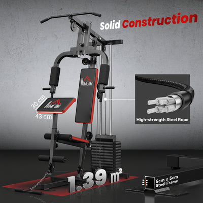 HOMCOM Multigym Station, with 66KG Weight Stack, for Strength Training, Black 