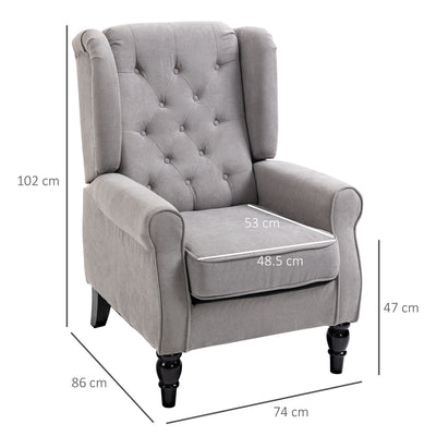 HOMCOM Retro Accent Chair, Wingback Armchair with Wood Frame Button Tufted Design for Living Room Bedroom, Grey 