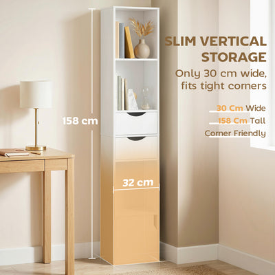 HOMCOM Bookcase with Drawers Adjustable Shelf Bookshelf with 2 Drawers and Cabinet 158 cm White 