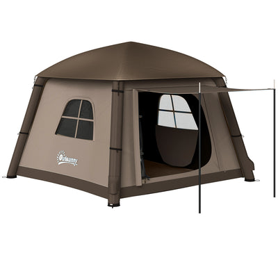 Outsunny Blow Up Tent w/ Hand Pump, Inflatable Camping Tent, Easy Setup 1/2 Person Waterproof Khaki 