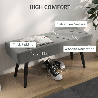 HOMCOM End of Bed Bench with X-Shape Design and Steel Legs, Upholstered Hallway Bench for Bedroom, Grey 