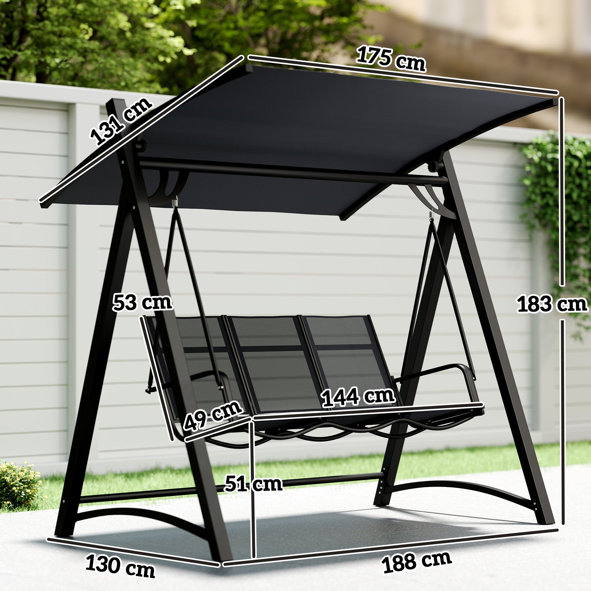 Outsunny 3 Seater Swing Chair, Garden Swing Bench with Adjustable Tilting Canopy, Breathable Mesh Seat 360 kg Capacity, Grey 