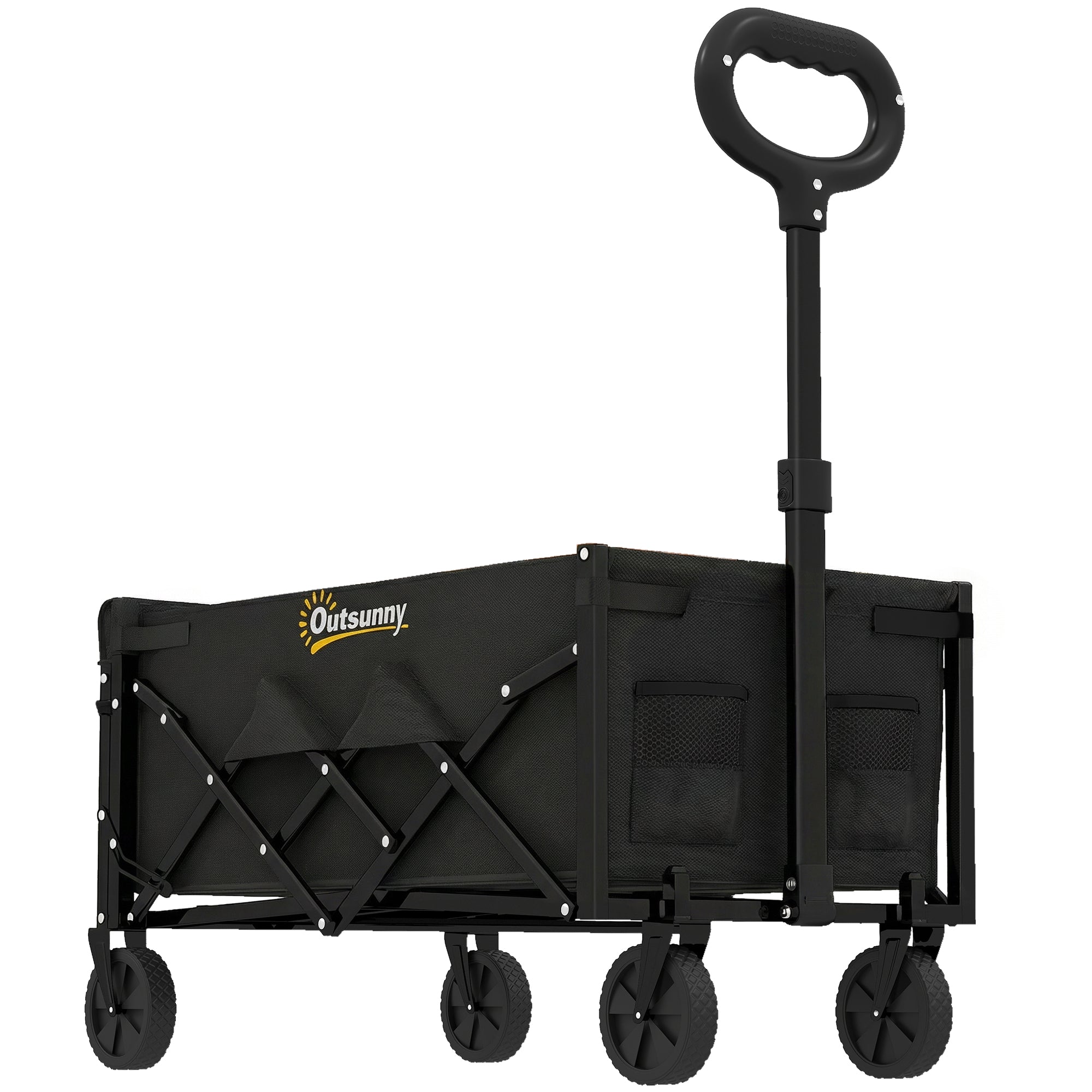 Outsunny 60L Foldable Festival Trolley on Wheels, Collapsible Wagon Cart with Drop-Down Tailgate, Adjustable Handle, Black 