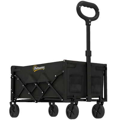 Outsunny 60L Foldable Festival Trolley on Wheels, Collapsible Wagon Cart with Drop-Down Tailgate, Adjustable Handle, Black 