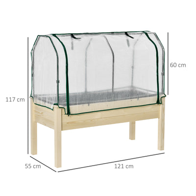 Outsunny Raised Garden Bed Outdoor Elevated Wood Planter Box w/ PE Cover, Natural 