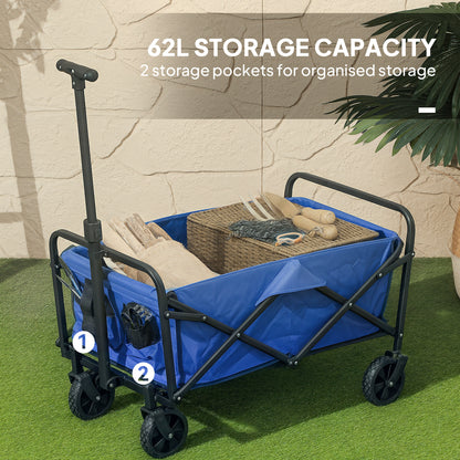 Outsunny 62L Festival Trolley on Wheels, Garden Folding Trolley Cart, 120kg Heavy Duty Collapsible Folding Wagon with Adjustable Handle and Carrying Bag for Beach, Camping, Festival, Blue