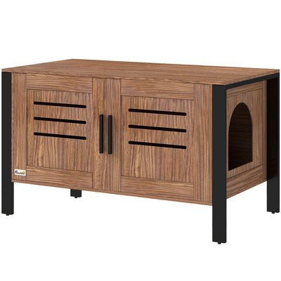 PawHut Cat Litter Box Enclosure with Tall Legs, Scratching Board, Double Doors, Ventilation Holes, 80 x 45 x 50 cm, Dark Brown 
