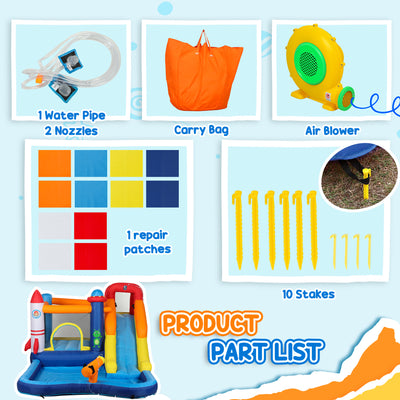 AIYAPLAY 5 in 1 Bouncy Castle for Children with 550W Blower, Water Slide, Splash Pool, Jumping Area, Climbing Wall, Cannon 