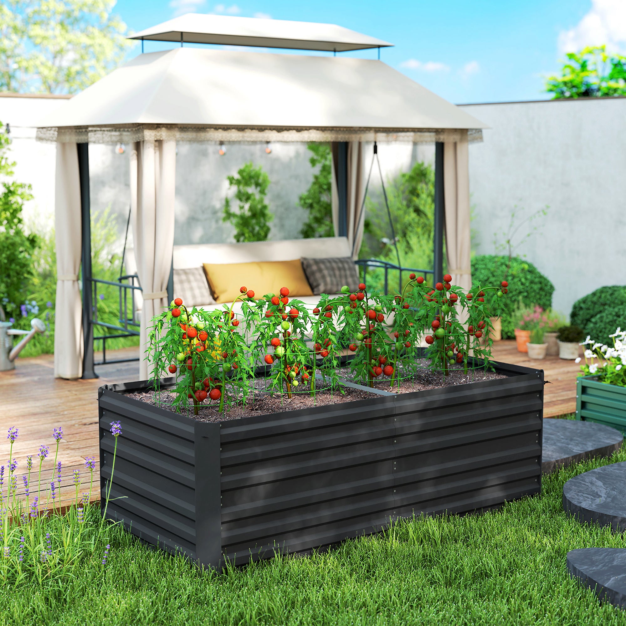 Outsunny Raised Beds for Garden, Galvanised Steel Outdoor Planters with Multi-reinforced Rods, 180 x 90 x 59 cm, Black 