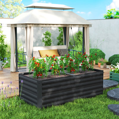 Outsunny Raised Beds for Garden, Galvanised Steel Outdoor Planters with Multi-reinforced Rods, 180 x 90 x 59 cm, Black 