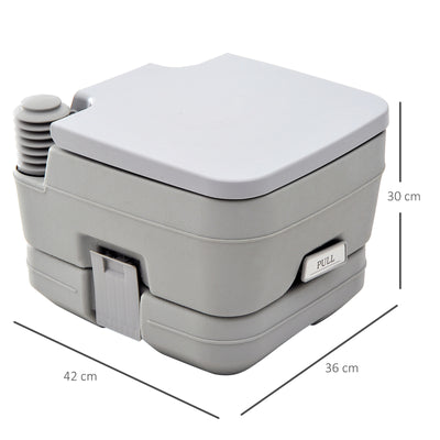 HOMCOM 10L Portable Travel Toilet Outdoor Camping Picnic with 2 Detachable Tanks & Push-button Operation, Grey 