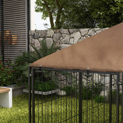 PawHut Outdoor Dog Kennel Puppy Play Pen with Canopy Garden Playpen Fence Crate Enclosure Cage Rotating Bowl 211 x 141 x 151 cm 