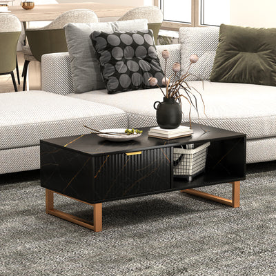 HOMCOM Elegant Marble Effect Storage Coffee Table - Black 