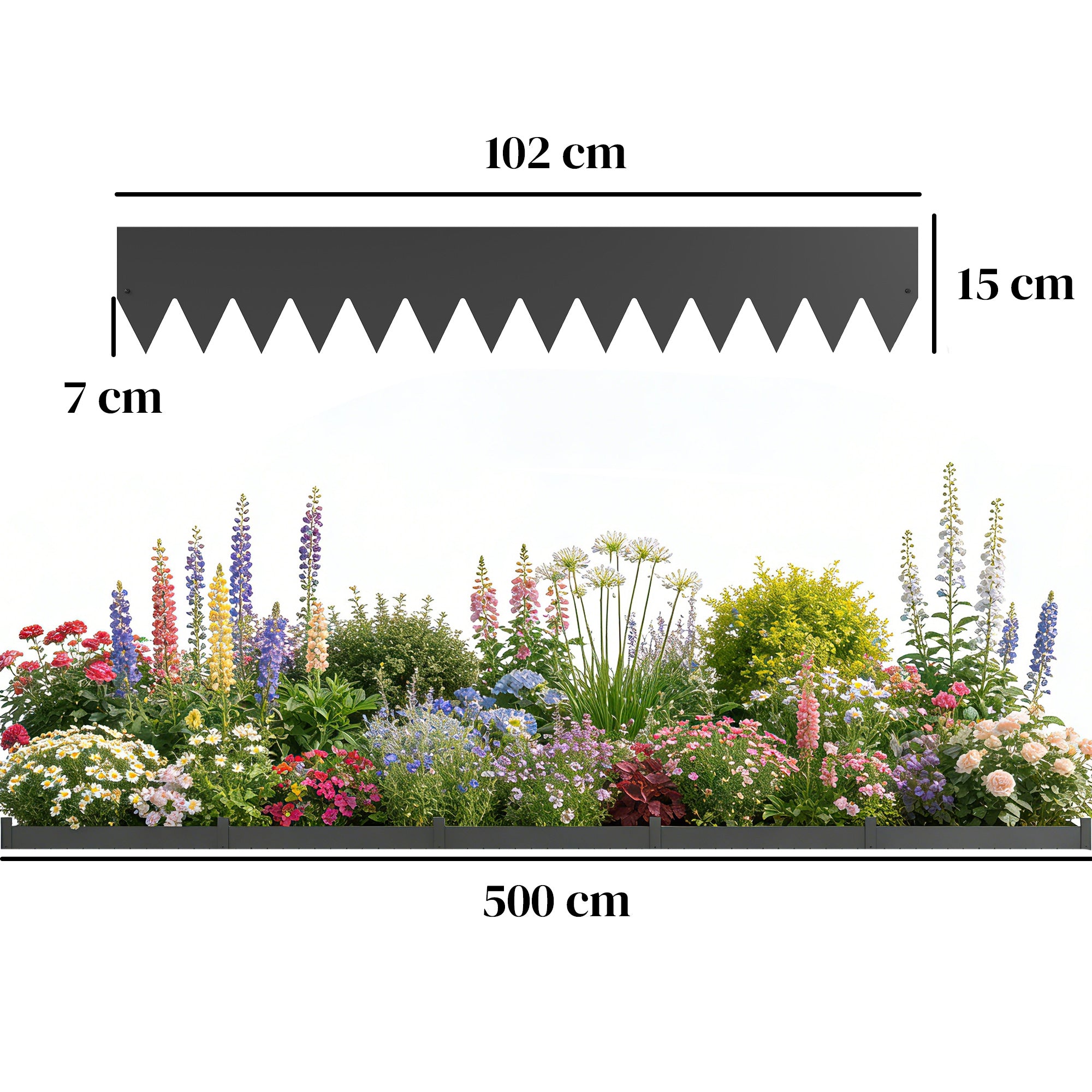 Outsunny 5pcs Garden Fence, Metal Picket Fence Panels, 115x15cm, Black 