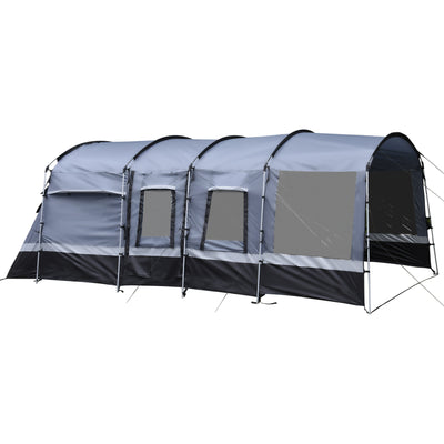 Outsunny 8-Person Camping Tent, Waterproof Family Tent, Tunnel Design, 4 Large Windows, Sleeping Cabins 3000mm Water Column Grey 