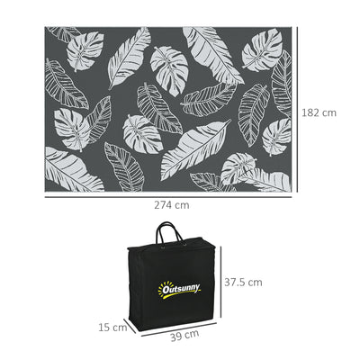 Outsunny Plastic Straw Reversible RV Outdoor Rug with Carry Bag, 182 x 274cm, Grey and White 