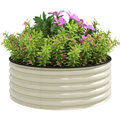 Outsunny Galvanised Raised Garden Bed with Safety Edging, Outdoor Raised Planter Box with Gloves, 120 x 120 x 43cm, Cream White 