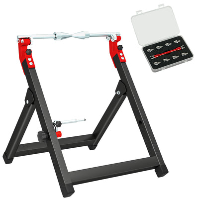 HOMCOM Foldable Motorcycle Wheel Balancer Truing Stand with Spoke Wrench, Steel Bike Tyre Rim Balancing Stand with Aluminium Shaft, Fits Wheels up to 23" in Diameter, 5" in Width, Black 