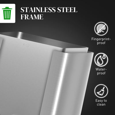 HOMCOM 30L Dual Compartment Stainless Steel Bin, with Deodoriser Holders - Silver Tone 