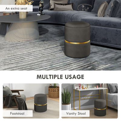 HOMCOM Velvet-Feel Storage Ottoman - Grey 