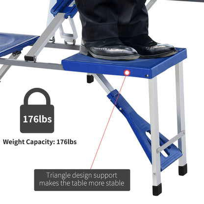 Outsunny 4 Seater Aluminum Portable Picnic Table with Foldable Seats Blue