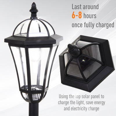 Outsunny 2 PCS LED Garden Lights Lamp Post Solar Powered Lantern Patio Pathway Walkway Outdoor Water-Resist Auto Switch 6 Hours Black 