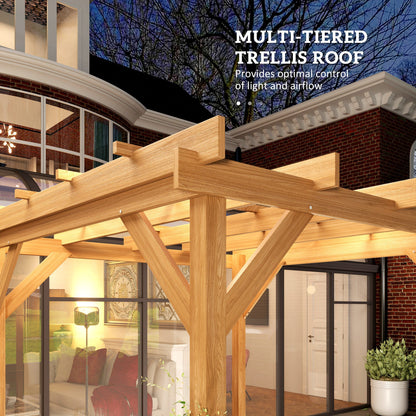 Outsunny 2 x 2m Wooden Pergola Kit, Decorative Garden Gazebo Shelter with Stable Structure for Climbing Vines, Flowers, Dark Brown 