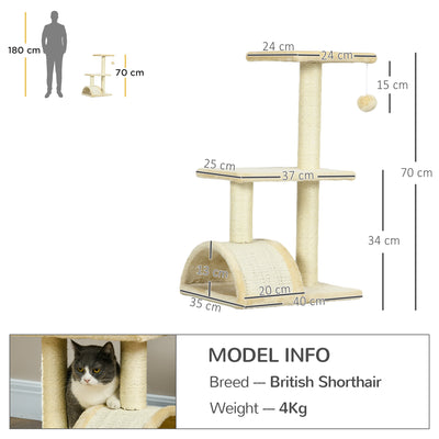 PawHut 72cm Cat Tree with Scratching Post, Pad for Indoor Cats - Cream White 