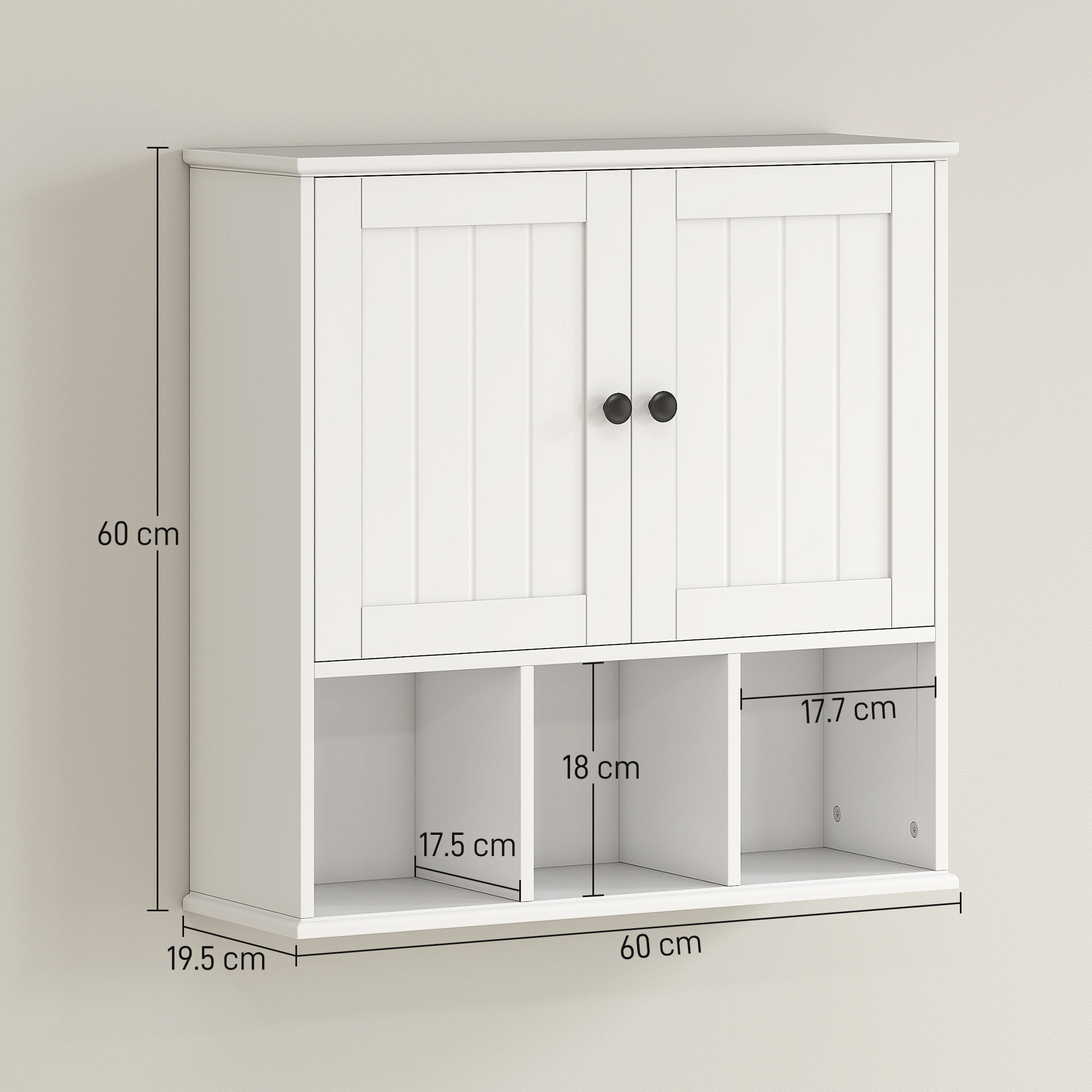 HOMCOM Farmhouse Bathroom Wall Cabinet, Wall Mounted Medicine Cabinet with Adjustable Shelf, Open Compartments, White 