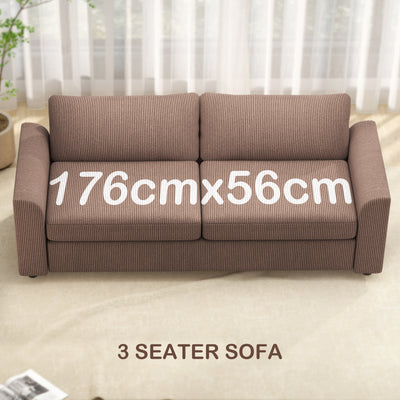 HOMCOM Modern 3 Seater Sofa with Spring Cushion, 212 cm Fabric Jumbo Cord Sofa Couch with 2 Scatter Cushions, Upholstered Corduroy Settee for Living Room, Bedroom, Home Office, Coffee 