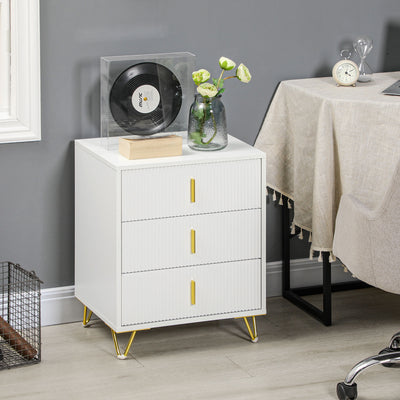HOMCOM Set of 2 Elegant Chest of Three Drawers - White/Gold-Tone 
