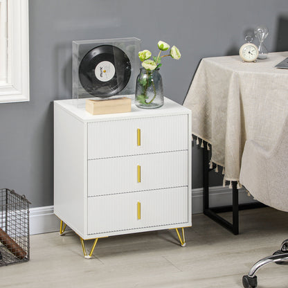 HOMCOM Set of 2 Elegant Chest of Three Drawers - White/Gold-Tone