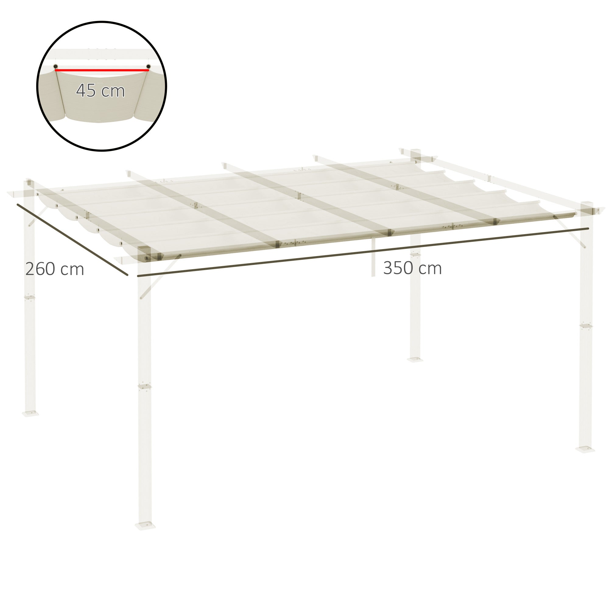 Outsunny Retractable Pergola Shade Cover, Replacement Canopy for 4 x 3 (m) Pergola, Retractable Roof, Cream White 