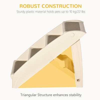 PawHut Foldable Four-Step Pet Stairs, for Cats, Small Miniature Dogs, with Non-Slip Mats 62 x 38 x 49.5cm - Beige 