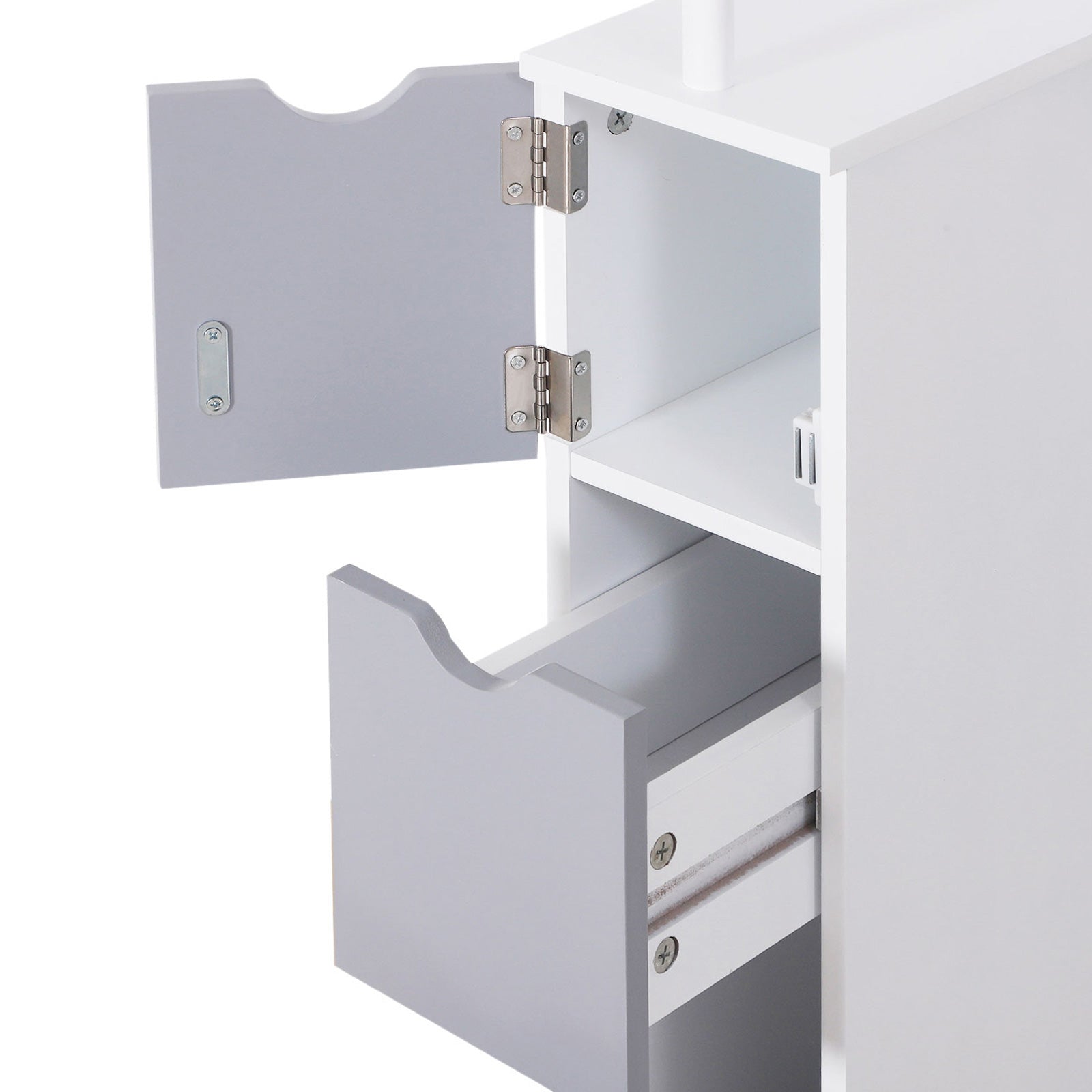 HOMCOM Tall Bathroom Cabinet, Freestanding Bathroom Storage Cabinet with 2-Tier Shelf and Drawers, Narrow Cupboard Storage Unit, White, Grey 