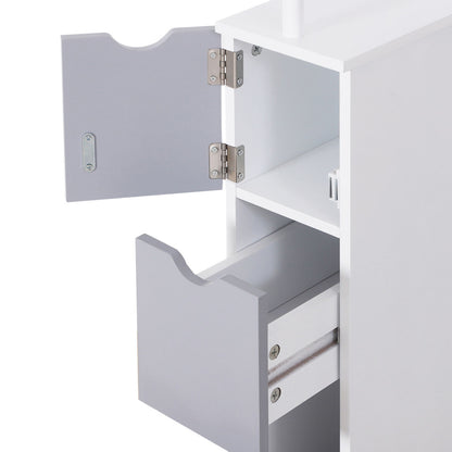 HOMCOM Tall Bathroom Cabinet, Freestanding Bathroom Storage Cabinet with 2-Tier Shelf and Drawers, Narrow Cupboard Storage Unit, White, Grey 