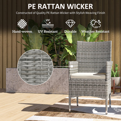 Outsunny 2 Pieces Rattan Garden Chairs Dining Chair Set with Cushion, Mixed Grey 