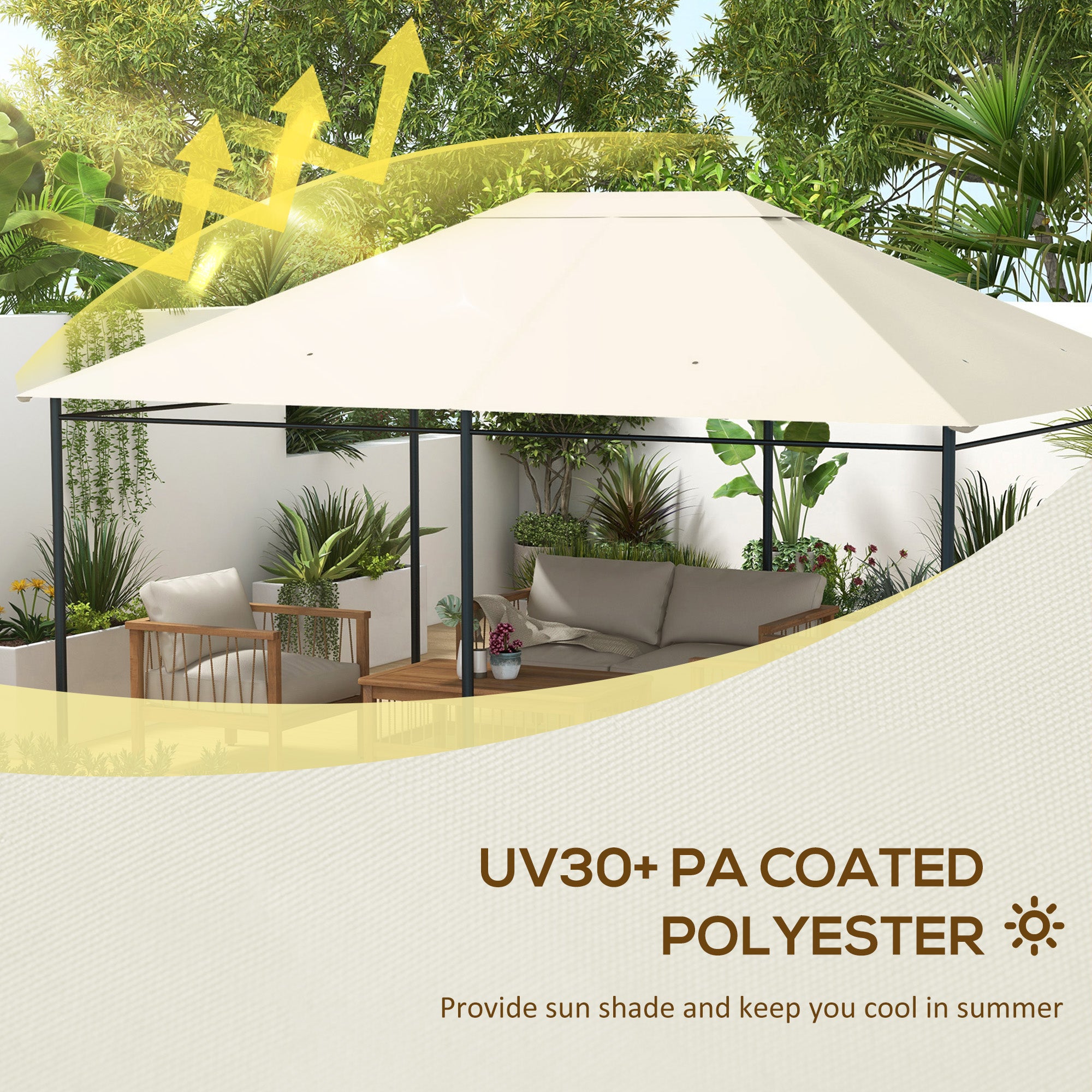 Outsunny 3 x 4m Gazebo Canopy Replacement Cover, Gazebo Roof Replacement (TOP COVER ONLY), Cream White 