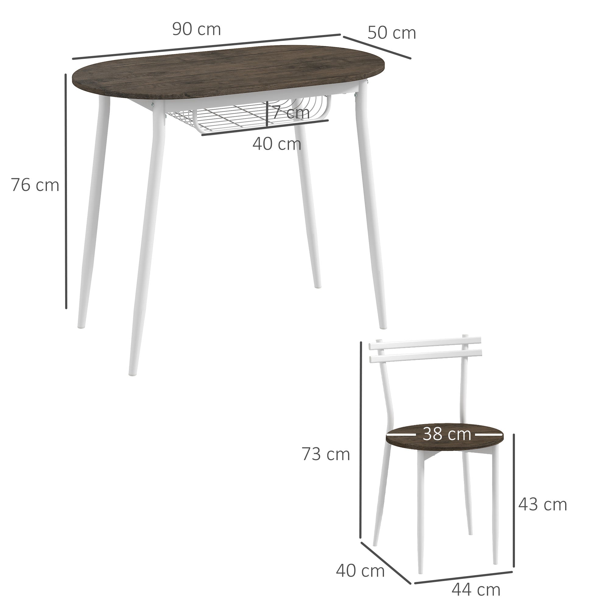 HOMCOM 3-Piece Dining Table and Chairs Set, Oval Kitchen Table with 2 Chairs, with Wire Storage Shelf and Steel Frame, Natural