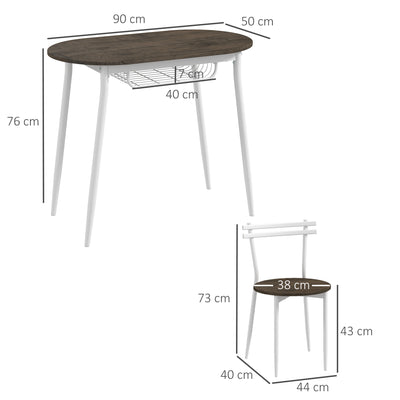 HOMCOM 3-Piece Dining Table and Chairs Set, Oval Kitchen Table with 2 Chairs, with Wire Storage Shelf and Steel Frame, Natural 