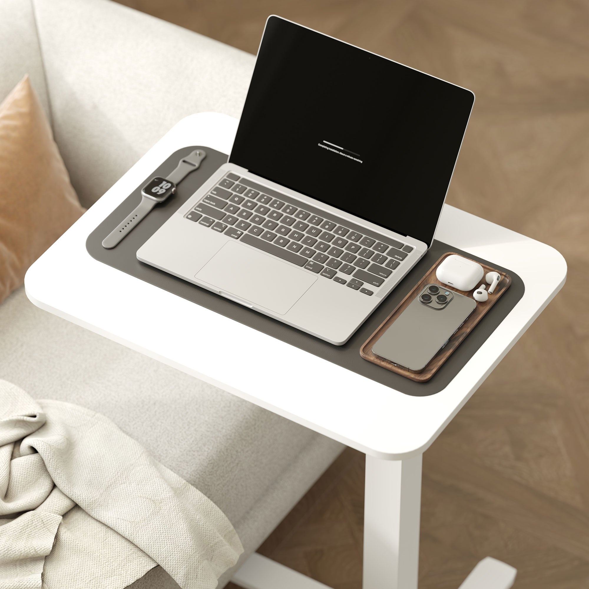 HOMCOM Height Adjustable Standing Desk, Pneumatic Sit Stand Desk for Laptop, Mobile Overbed Table with Wheels for Home Office, White