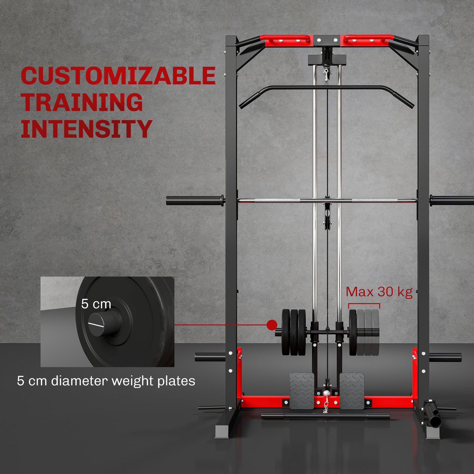 SPORTNOW Cable Crossover Machine, Multi-Function Power Rack with Pull Up Bar, Lat Pull Down System, Squat Rack, Barbell Bar 