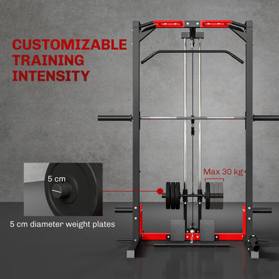 SPORTNOW Cable Crossover Machine, Multi-Function Power Rack with Pull Up Bar, Lat Pull Down System, Squat Rack, Barbell Bar 
