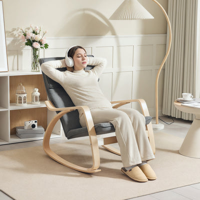 HOMCOM Comfortable Relax Rocking Chair, Upholstered Lounge Chair Recliner with High Back and Headrest for Living Room, Bedroom, Grey 