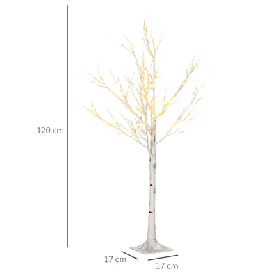 HOMCOM 4ft Artificial White Birch Tree Light with Warm White Pre-Lit LED Light for Indoor and Covered Outdoor Use 