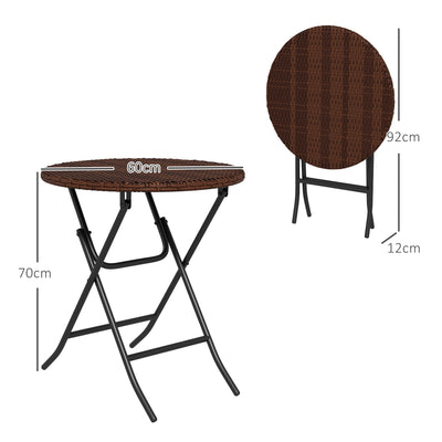 Outsunny Foldable PE Rattan Outdoor Coffee Table, Metal Frame Wicker Round Side Table, Coffee Table Side Table for Lawn, Garden, Mixed Brown 