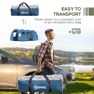 Outsunny 5-6 Man Tunnel Tent, Two Room Camping Tent with Floor, 2 Doors and Carry Bag, 2000mm Water Column for Fishing, Hiking, Sports, Festival 