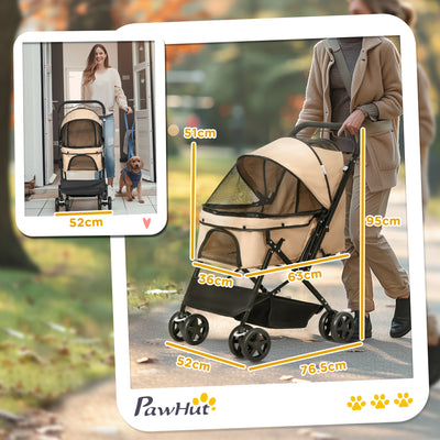 PawHut Pet Stroller Pushchair Foldable Travel Dog Cat Carriage w/ Reversible Handle Brake Basket 